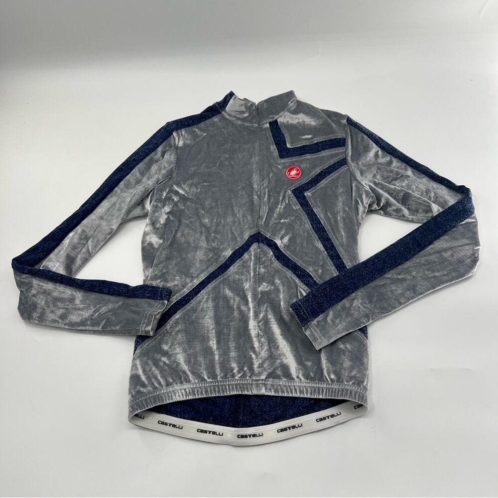 Castelli Men’s Silver and Navy Blue Men’s Cycling Active Top Long Sleeve Jersey
